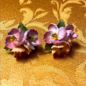 OLD OLD OLD Floral Pink and Green Pansy Earrings
